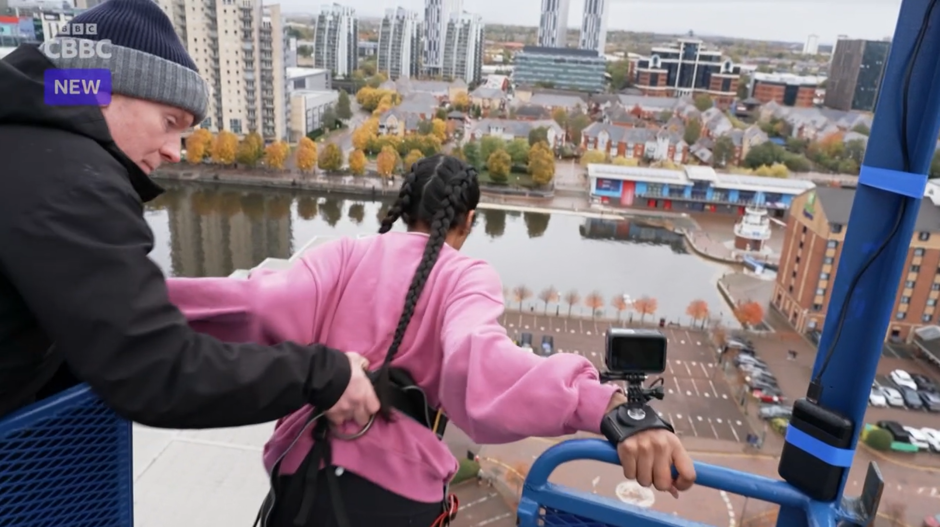 Blue Peter presenter Shini bungee jumping